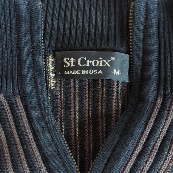 Vintage St. Croix Men’s Brown Black Ribbed 1/4 Zip Sweater - Picture 4 of 10